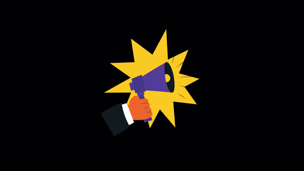 Animated Hand Holding Megaphone with Pulsating Starburst