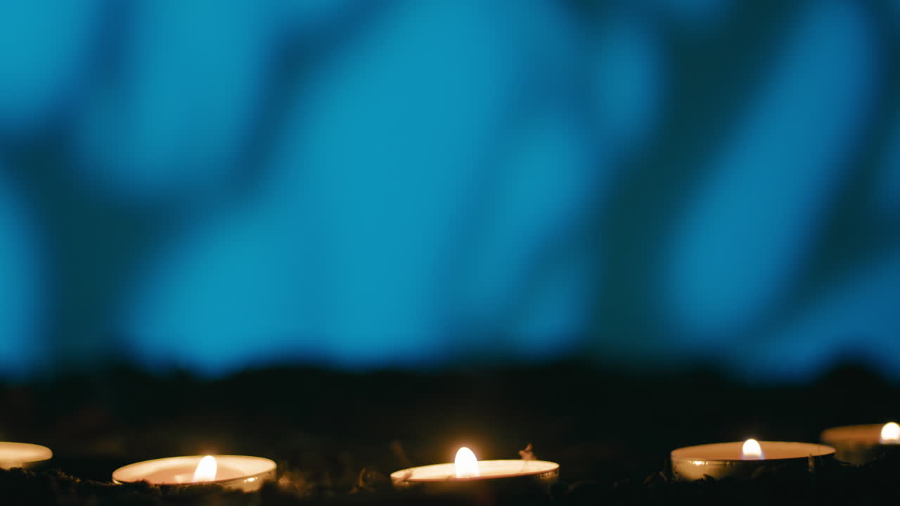 Halloween Candles and Scary Blue Copy Space Background