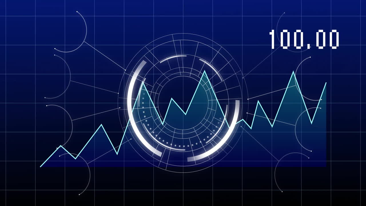 Animation of futuristic financial graph with fluctuating line in digital interface