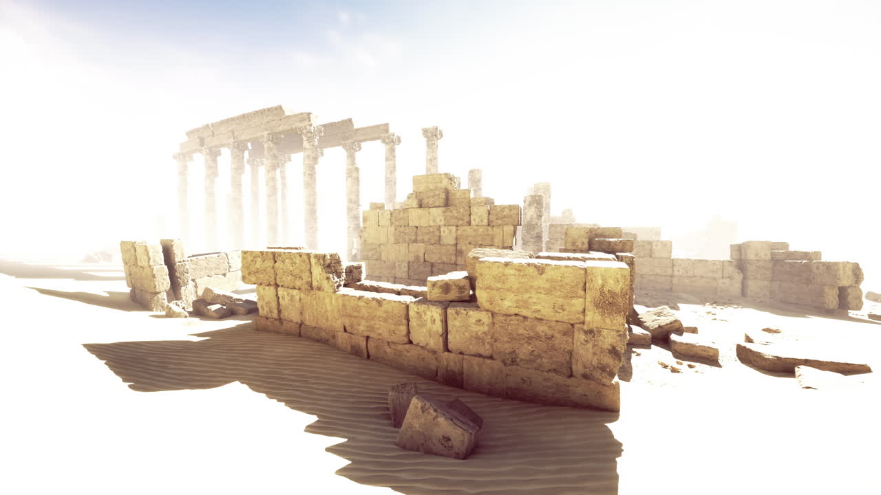 Ancient ruins in a sunlit desert revealing historical structures and stones