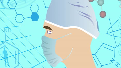 анимация мужского врача с маской на лице над медицинскими иконами