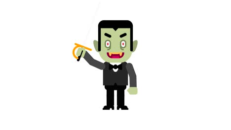 vampiro feliz enojado pisando los pies y agitando la mano. personaje de halloween. canal alfa.