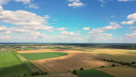 paisaje aéreo rural con campos agrícolas multicolores europa 4k