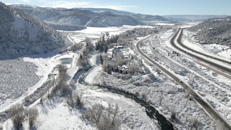 aerial footage along the eagle river with interstate 70 and the grand army of the republic highway