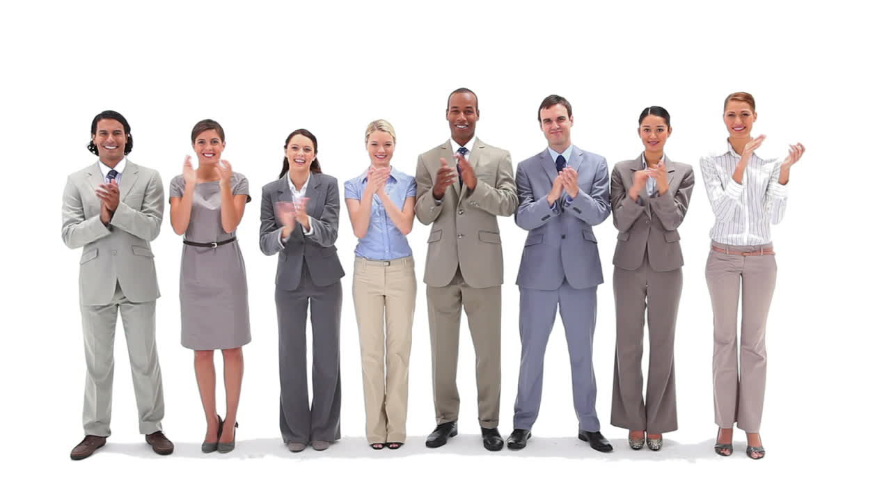 Business people standing in a line applauding