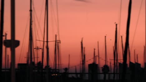 paisaje nocturno estacionamiento de barcos en el fondo del atardecer del cielo. yates de mar en el estacionamiento