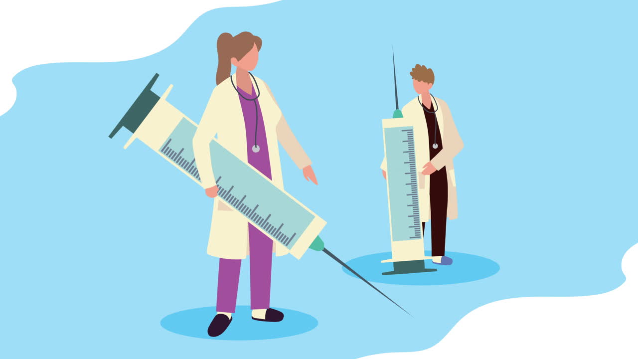 doctors couple with vaccine syringes