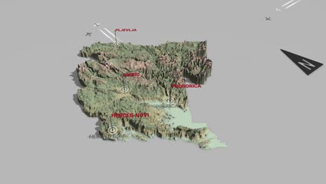 mapa del terreno en 3d de montenegro