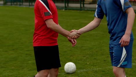 Fußballspieler-Geben-Sich-Vor-Einem-Spiel-Die-Hand