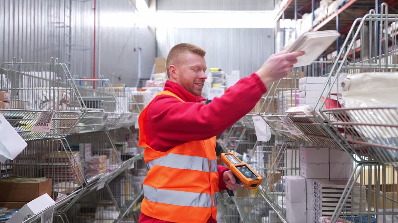 Addetto al magazzino che scansiona l'inventario