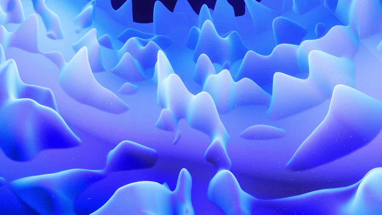 Beautiful abstract 3D surface with glitter sparkles, abstract 3d waves run on surface in loop. Blue gradient, soft matte material with light inner glow. Smoothly 4k animation