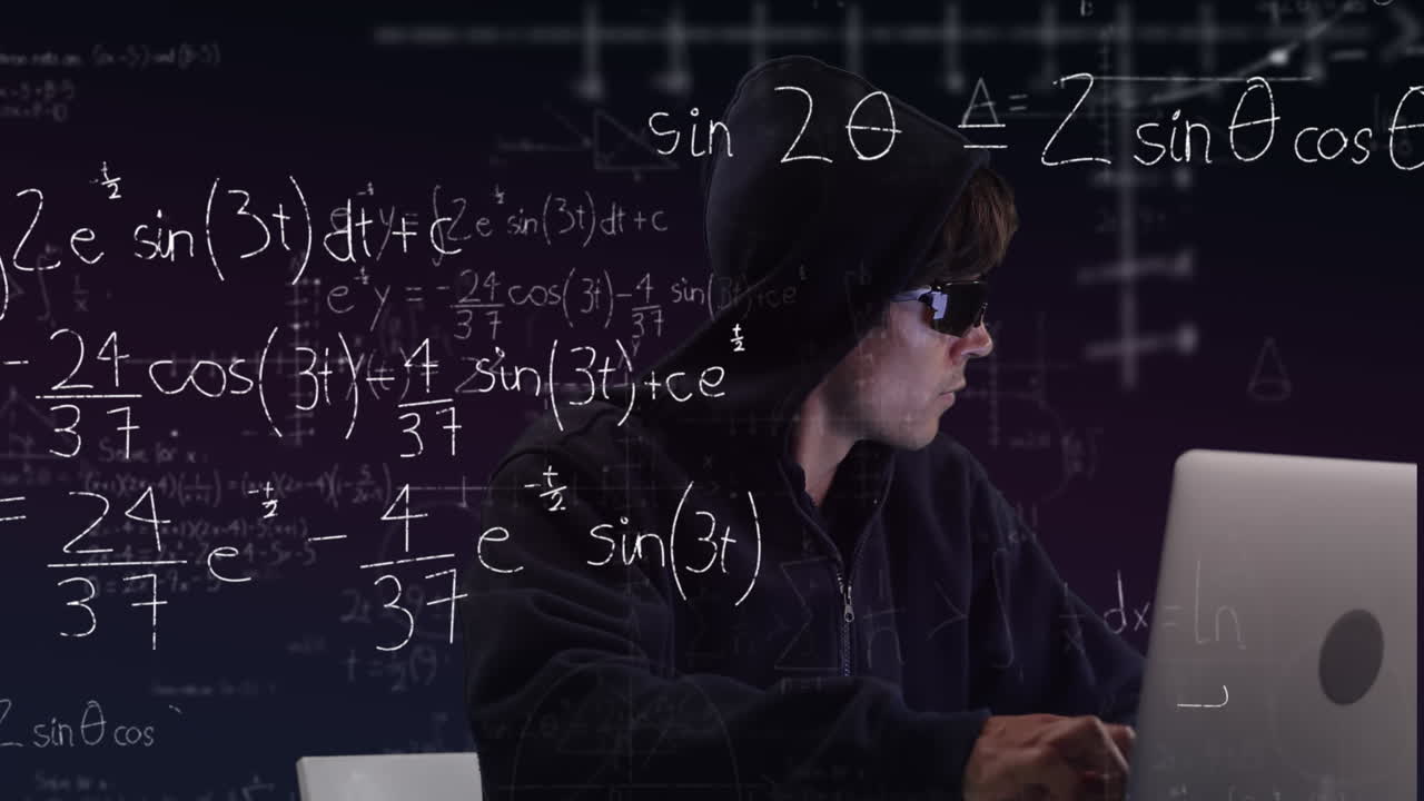 Mathematical equations over hidden man.