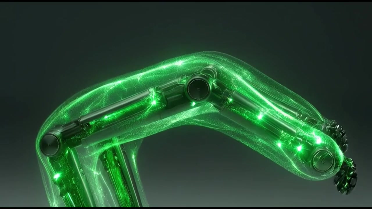 Futuristic Robotic Legs Activating with Green Energy Flow