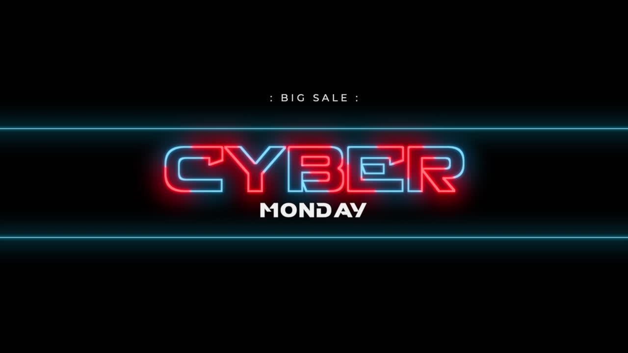 lunes cibernético y gran texto de venta con líneas de neón en gradiente negro