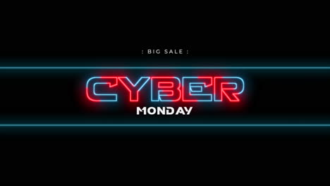 Cyber-Monday-Und-Großer-Verkaufstext-Mit-Neonlinien-Auf-Schwarzem-Farbverlauf