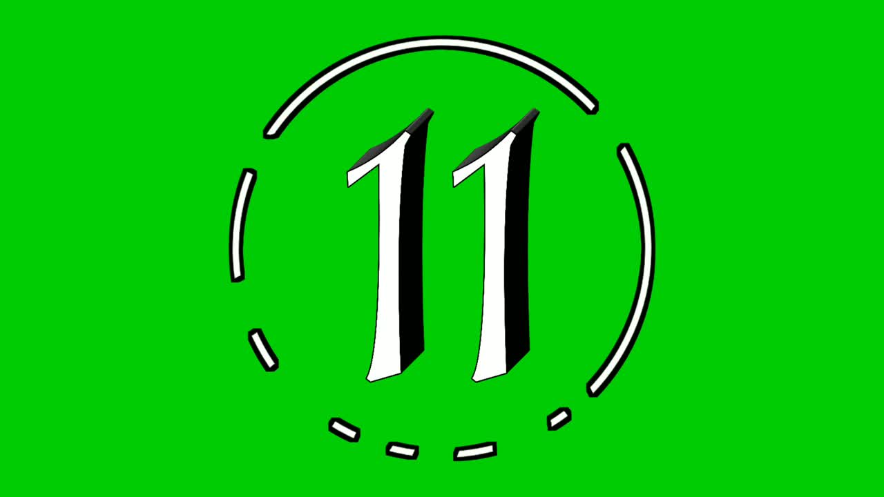 녹색 화면에서 회전하는 원 테두리의 11번 11번 만화 애니메이션