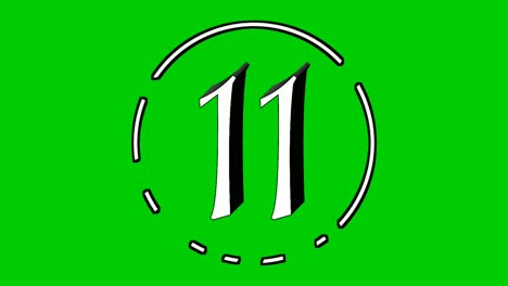 number 11 eleven cartoon animation in rotating circle border on green screen