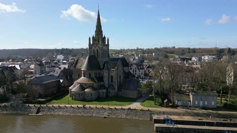 basilica of notre-dame d'avesnières along mayenne river, laval in france