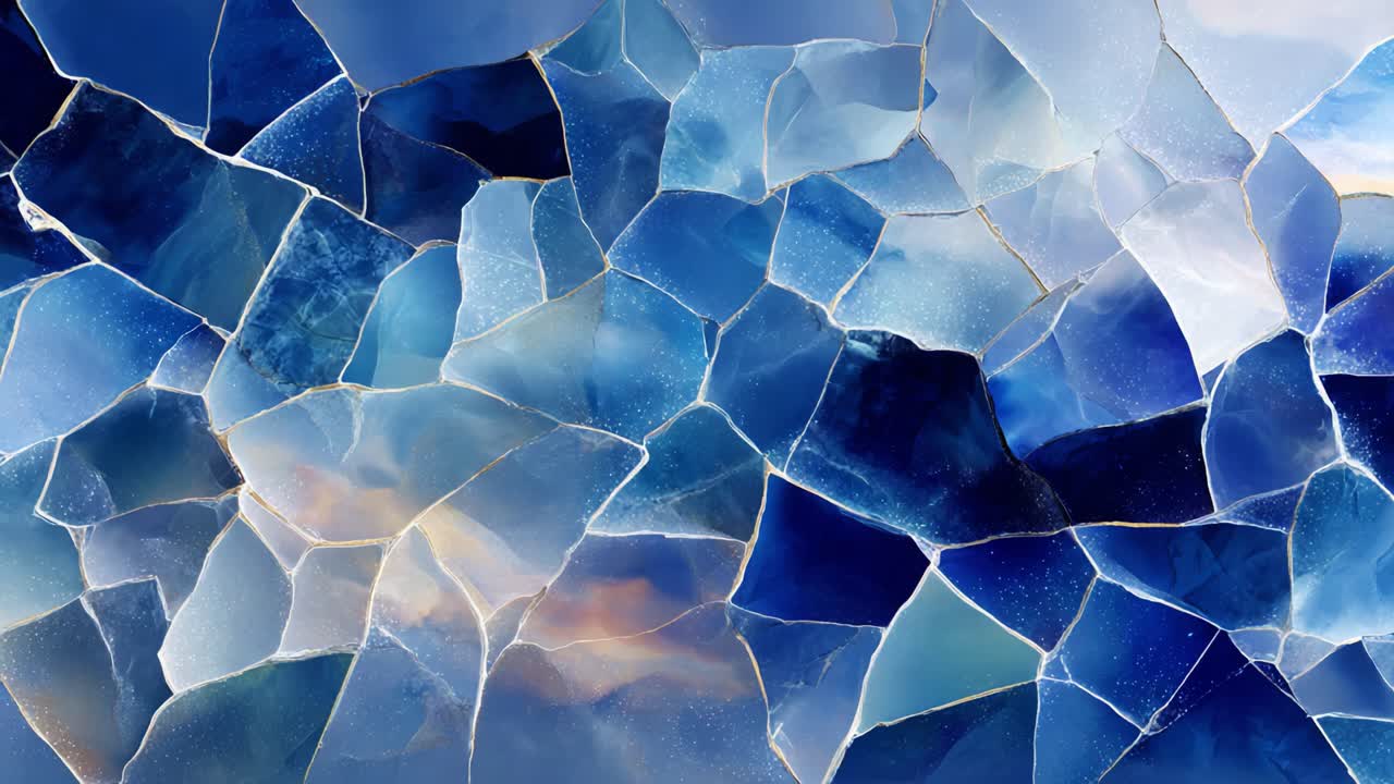 An Abstract Composition of Shimmering Blue Glass Fragments Reflecting Light, Creating a Captivating Mosaic of Color and Texture Suitable for Various Artistic Perspectives