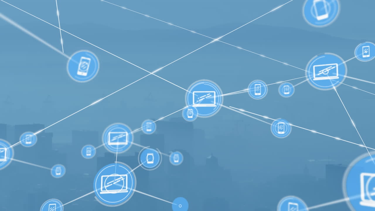 도시 풍경에 대한 연결 네트워크의 애니메이션