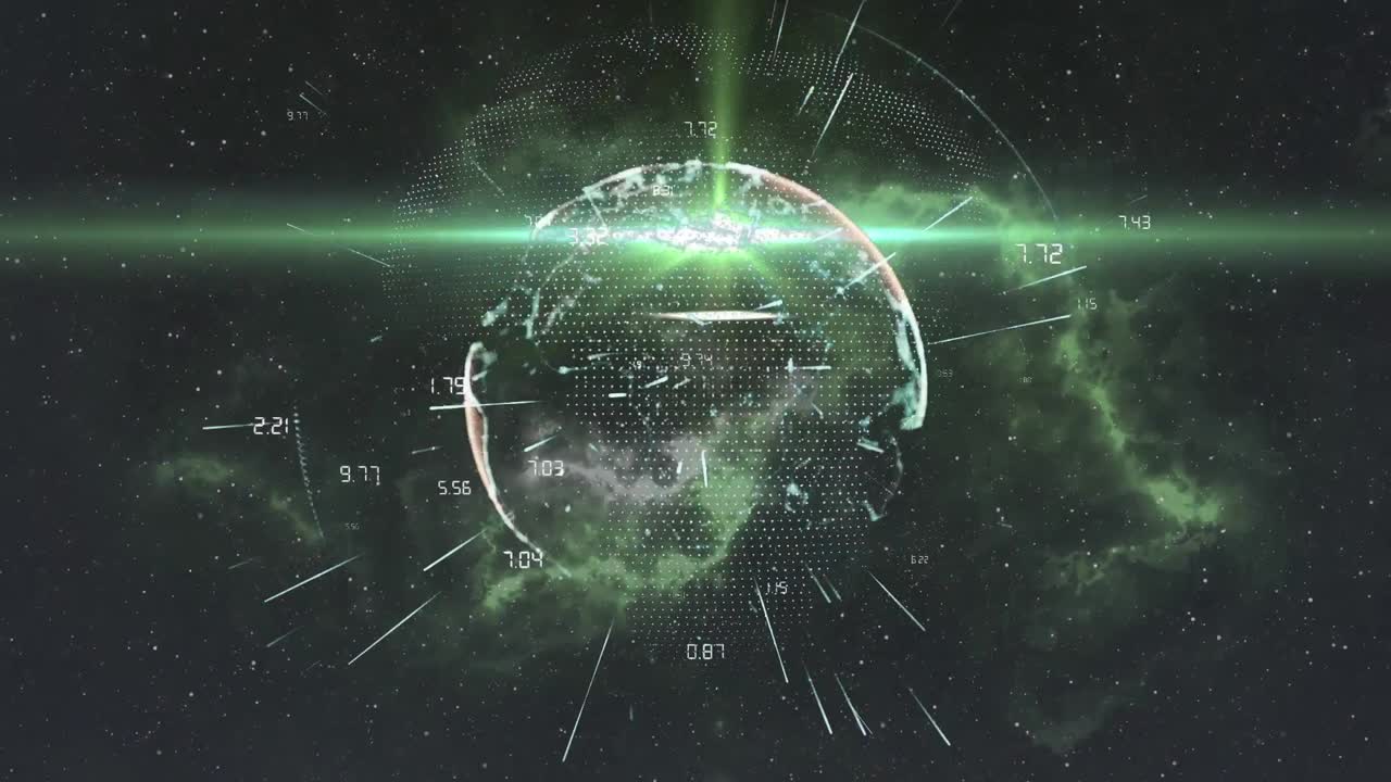 원활한 루프로 움직이는 회전하는 지구를 형성하는 연결 네트워크의 애니메이션