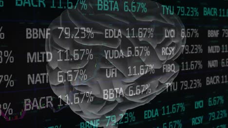 Animación-De-Datos-Del-Mercado-De-Valores-Sobre-Cerebro-Giratorio-Sobre-Fondo-Negro