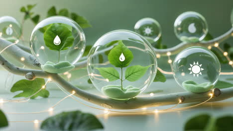 sustainable ecosystems in glass spheres with symbolic elements