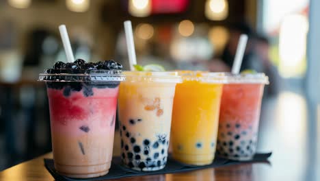 four different flavors of bubble tea