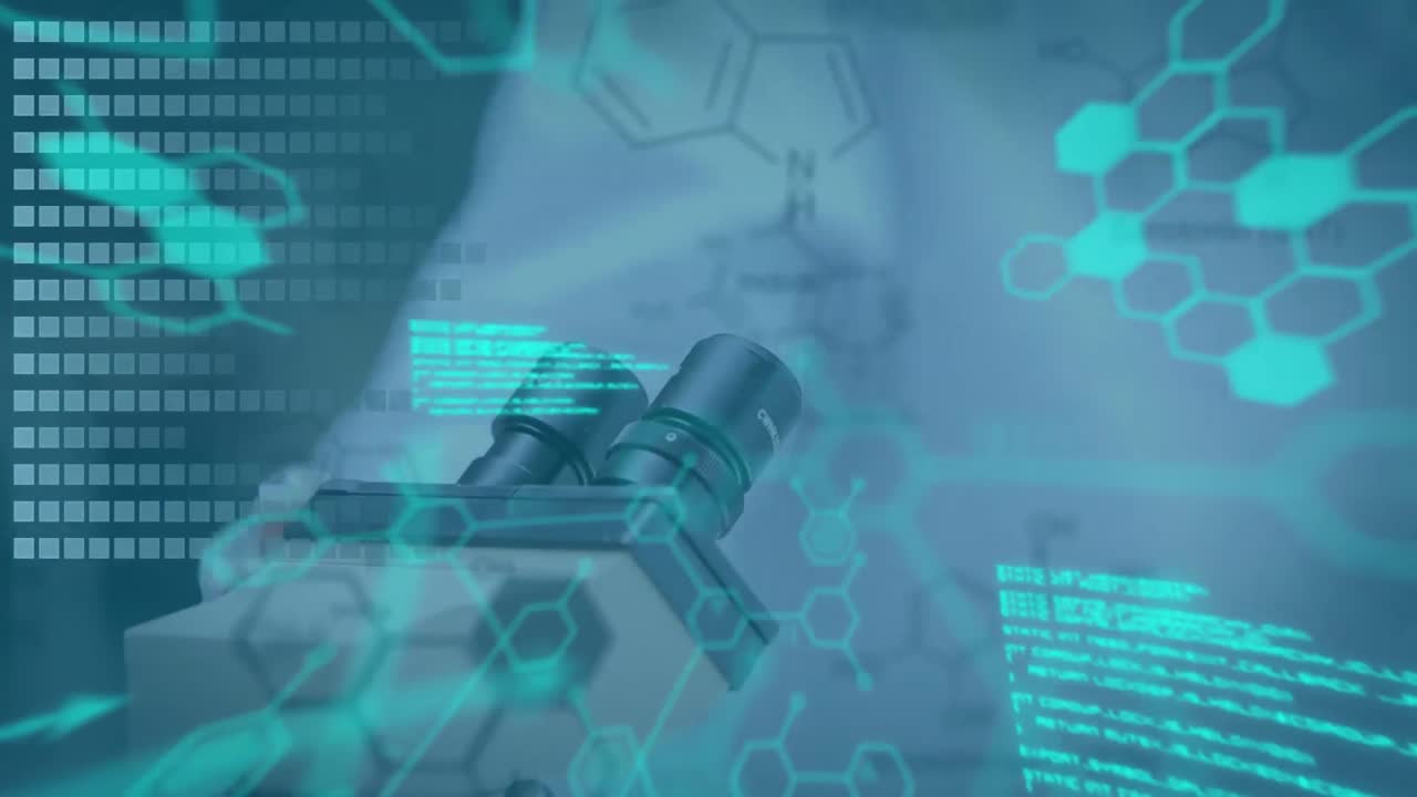 animación del procesamiento de datos científicos sobre diversos científicos en el laboratorio