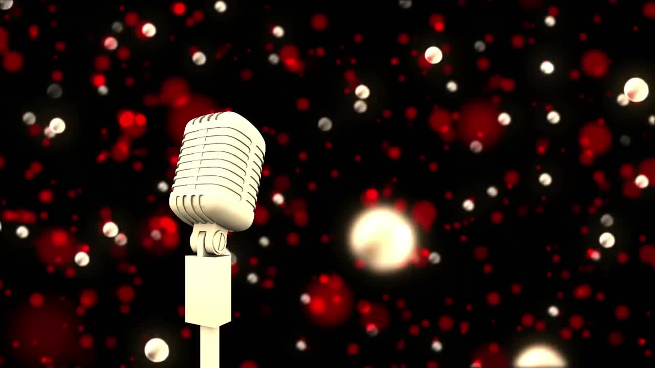 Animazione di microfono retrò su punti luce scintillanti.