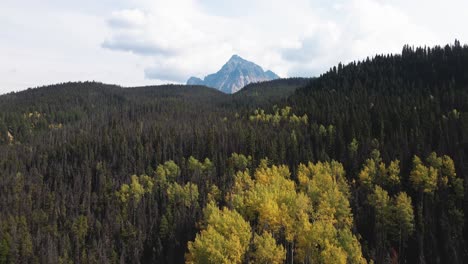 moving-dolly-forward-zoom-shot-of-Mount-Robson-Provincial-Park-in-the-autumn-towards-a-mountain-peak-on-a-mix-of-sun-and-cloudy-day