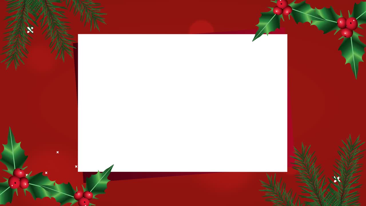 feliz navidad con hojas y flores en fondo rojo