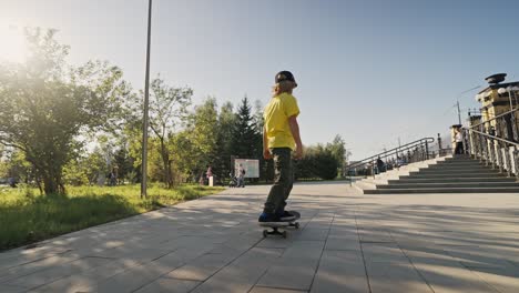 boy skateboarding in a park