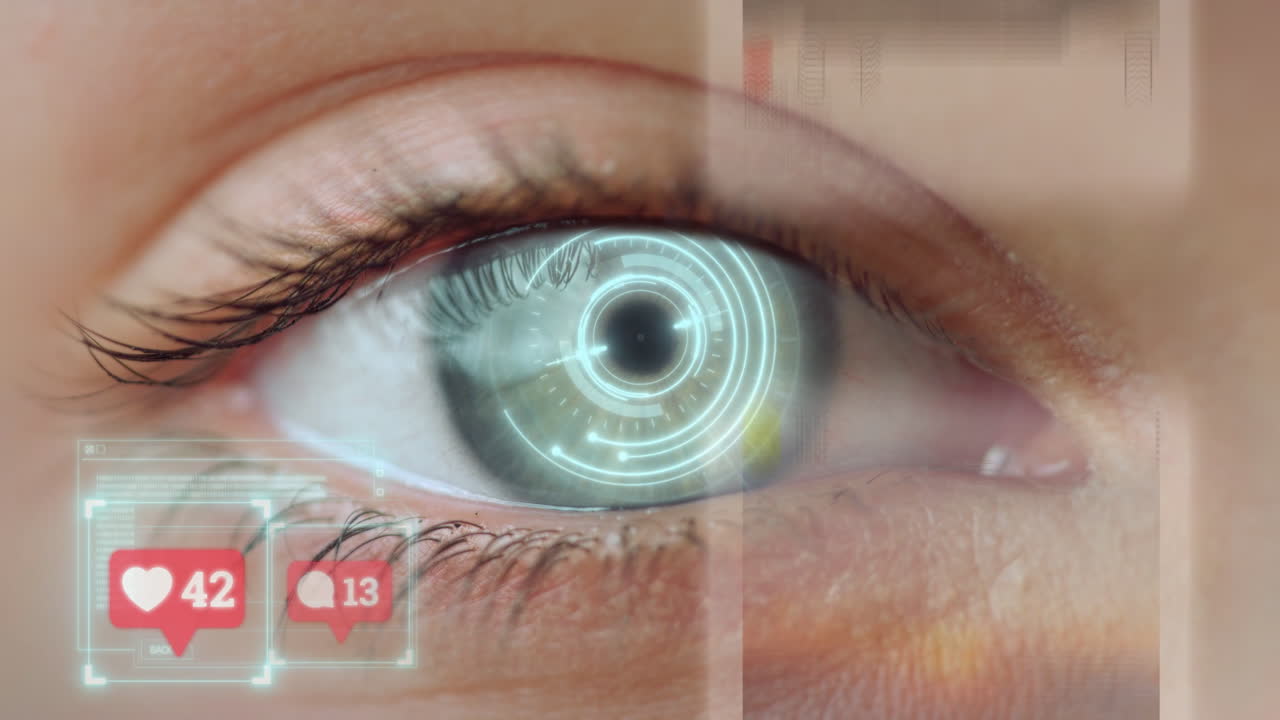 Social network eye scanning checking feed likes collecting memories analysing