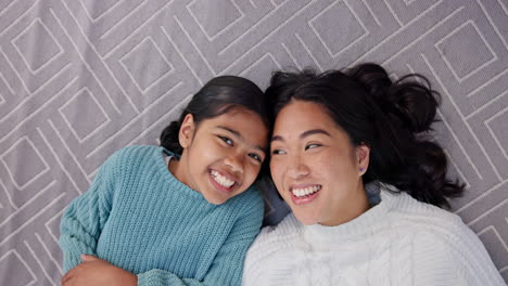 Happy,-family-and-smile-portrait-on-carpet-lying