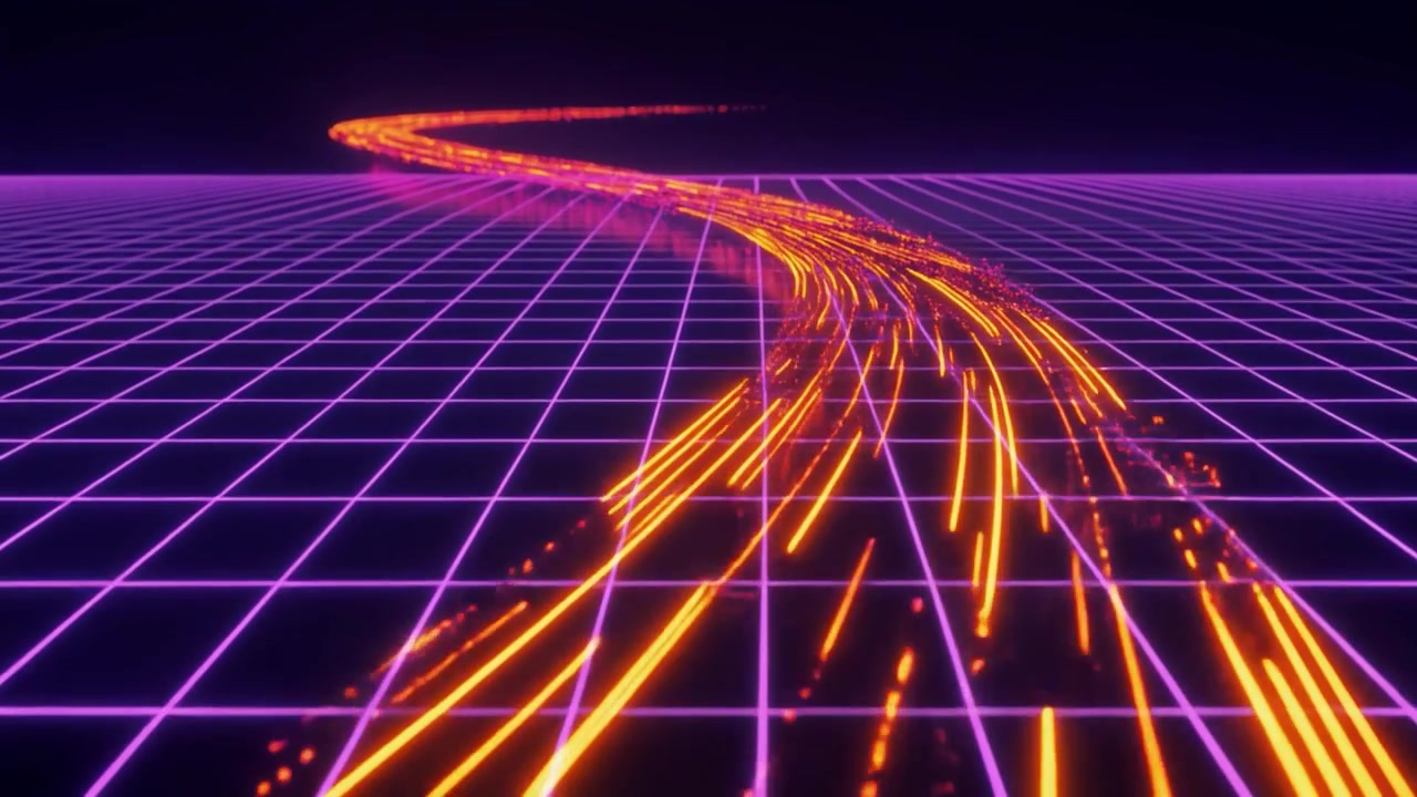 Flusso di Dati Digitali Astratto che Scorre su una Griglia al Neon