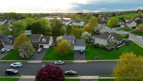 American-neighborhood-at-sunset