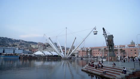 genoa port, italy at sunset