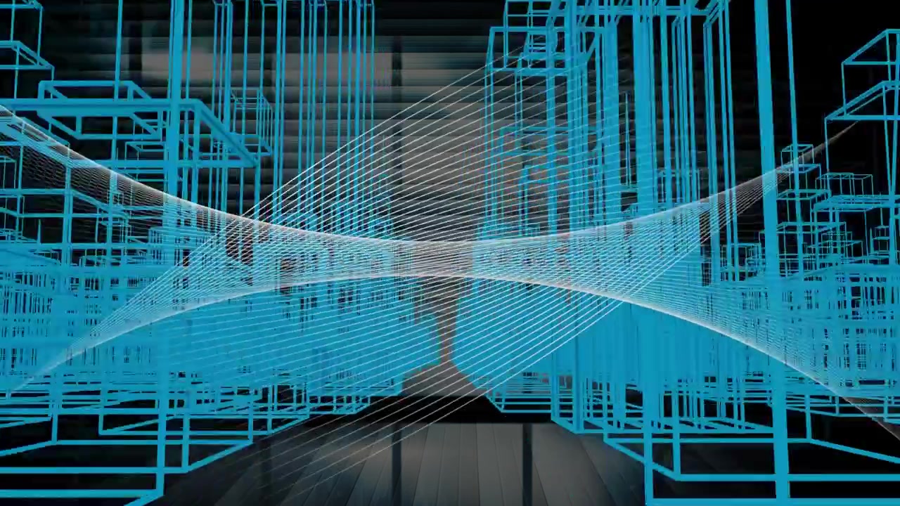 Animazione di un paesaggio urbano digitale e linee bianche su un paesaggio urbano