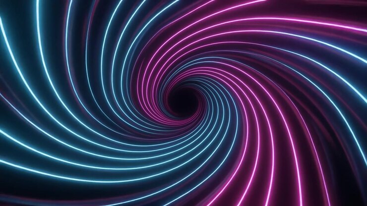 Abstract Neon Spiral Tunnel with Pulsing Pink and Blue Light