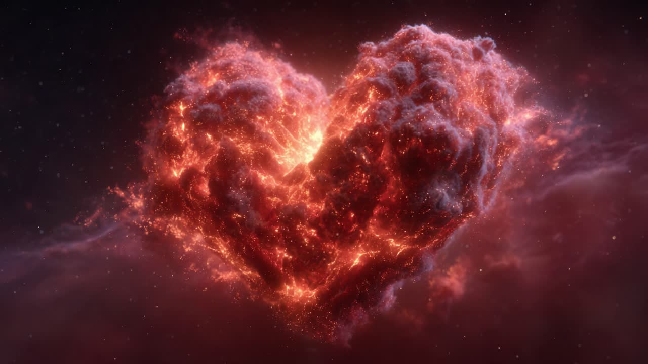 A mesmerizing cosmic heart formed from glowing nebulae, radiating warmth and light in a vast universe, symbolizing love and cosmic connection amid the stars