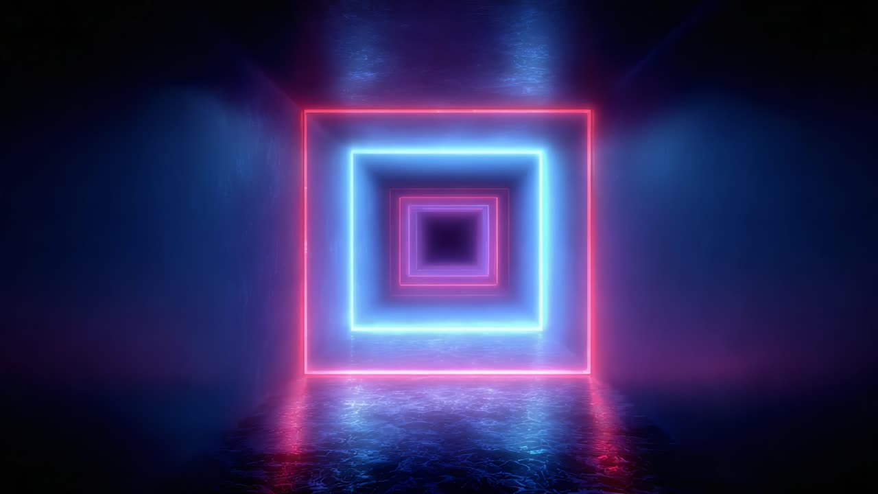 A Mesmerizing Optical Illusion Created by Neon Lights in a Dark Corridor, Showcasing Hypnotic Patterns and Depth Perception in an Enigmatic Environment