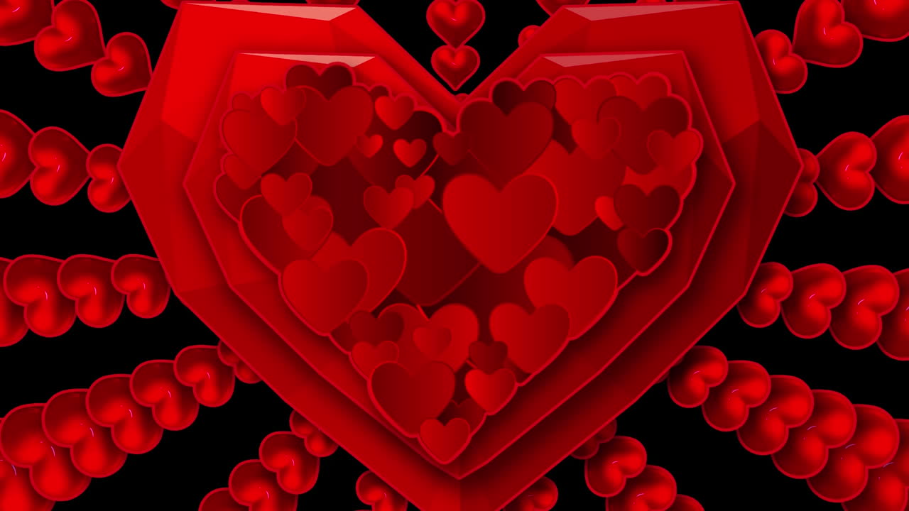 múltiples corazones que aparecen y desaparecen sobre un fondo negro