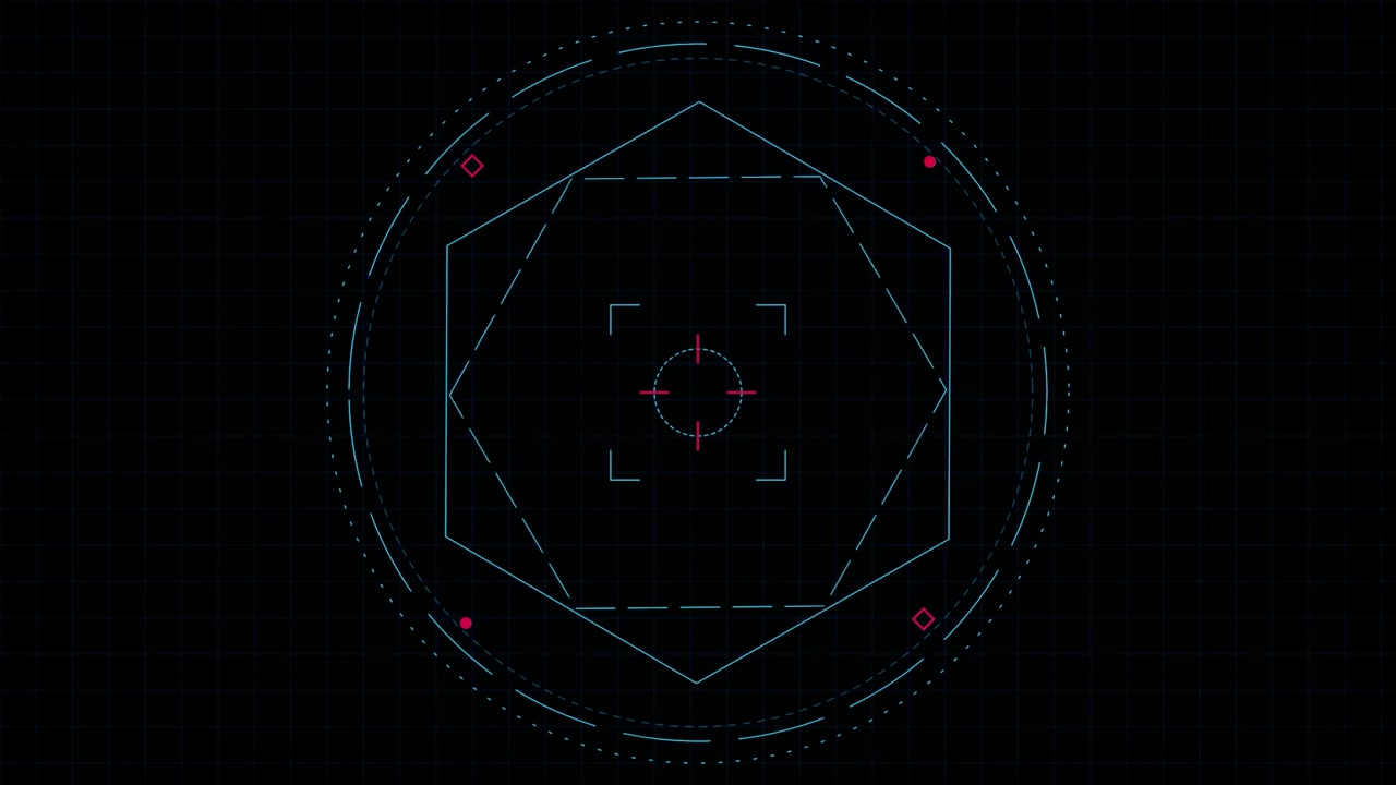 Futuristic Digital HUD Interface with Rotating Geometric Shapes
