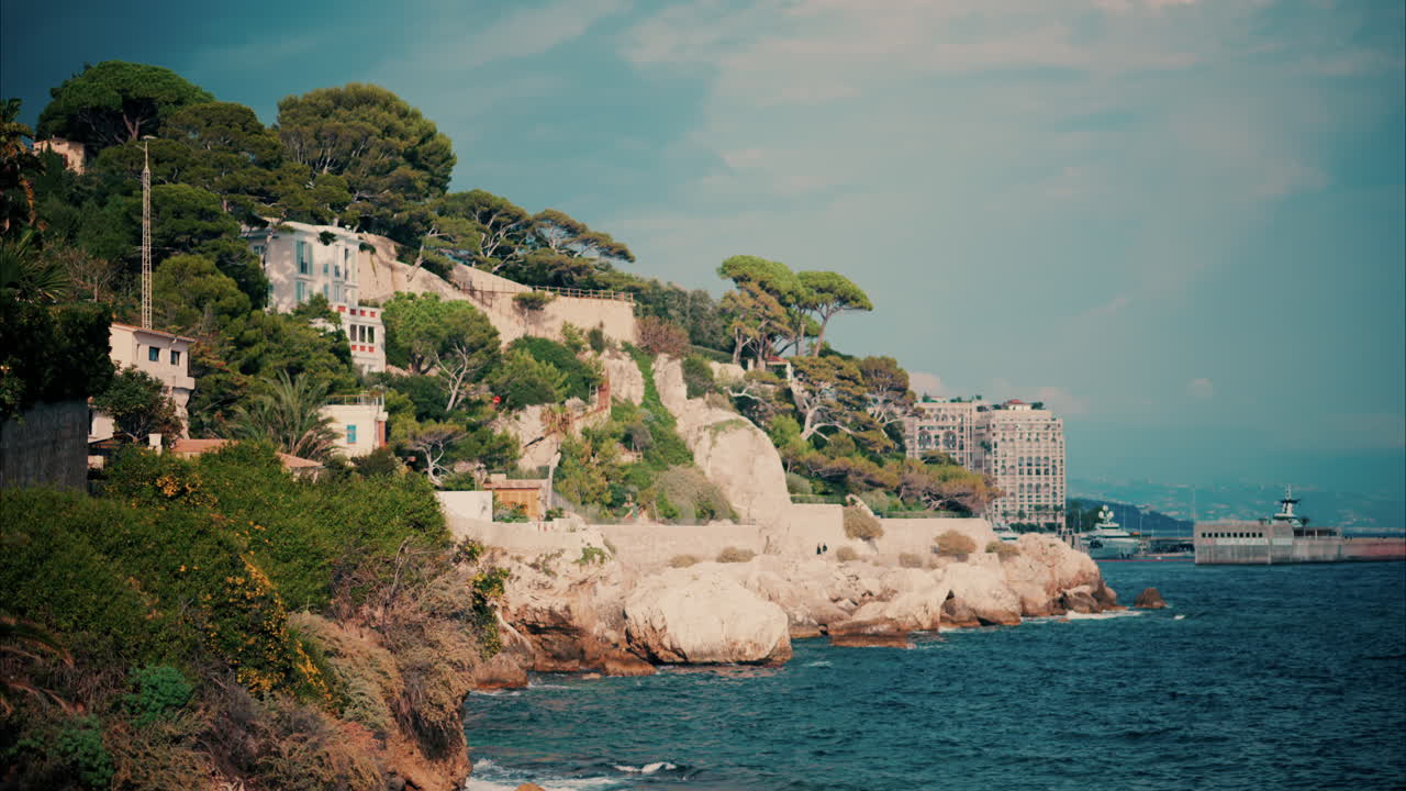 View of waves hitting the shore at the Cap de Nice, France