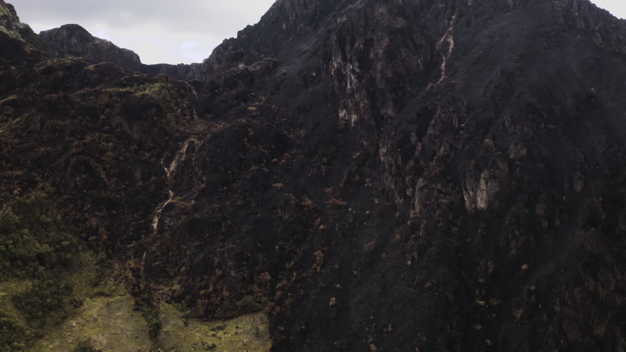 Aerial view, destruction by forest fire, El Cajas National Park, Cuenca Ecuador.