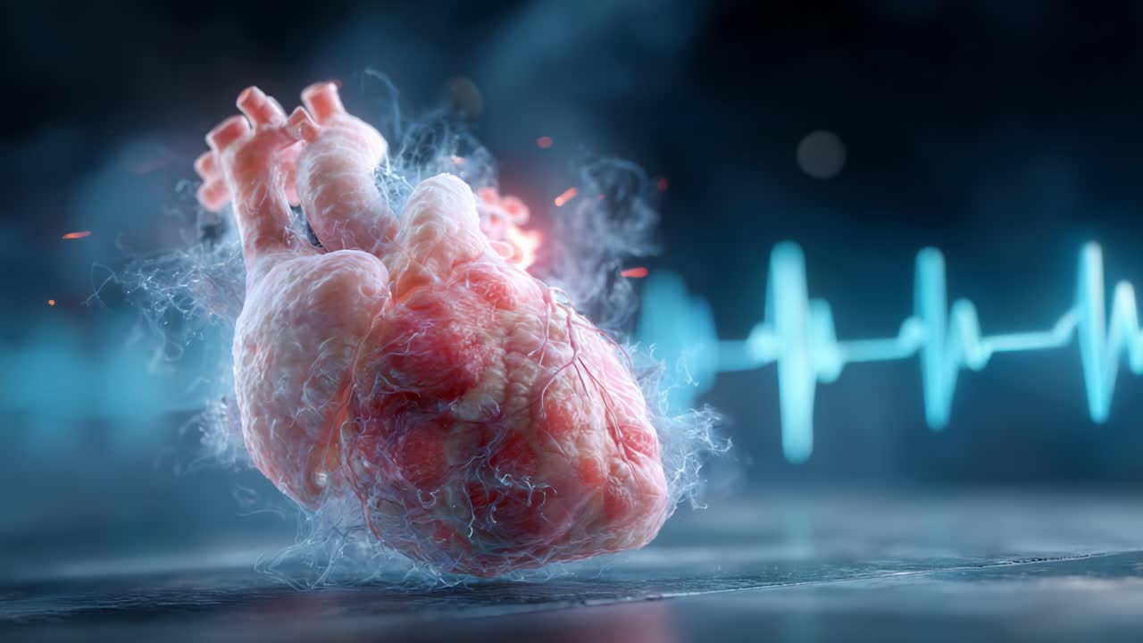 An Artistic Representation of a Human Heart Surrounded by Electric Energy and Heartbeat Signals, Capturing the Essence of Life and Vitality in Stunning Detail
