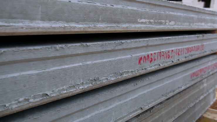 Stacked Precast Concrete Slabs on a Construction Site