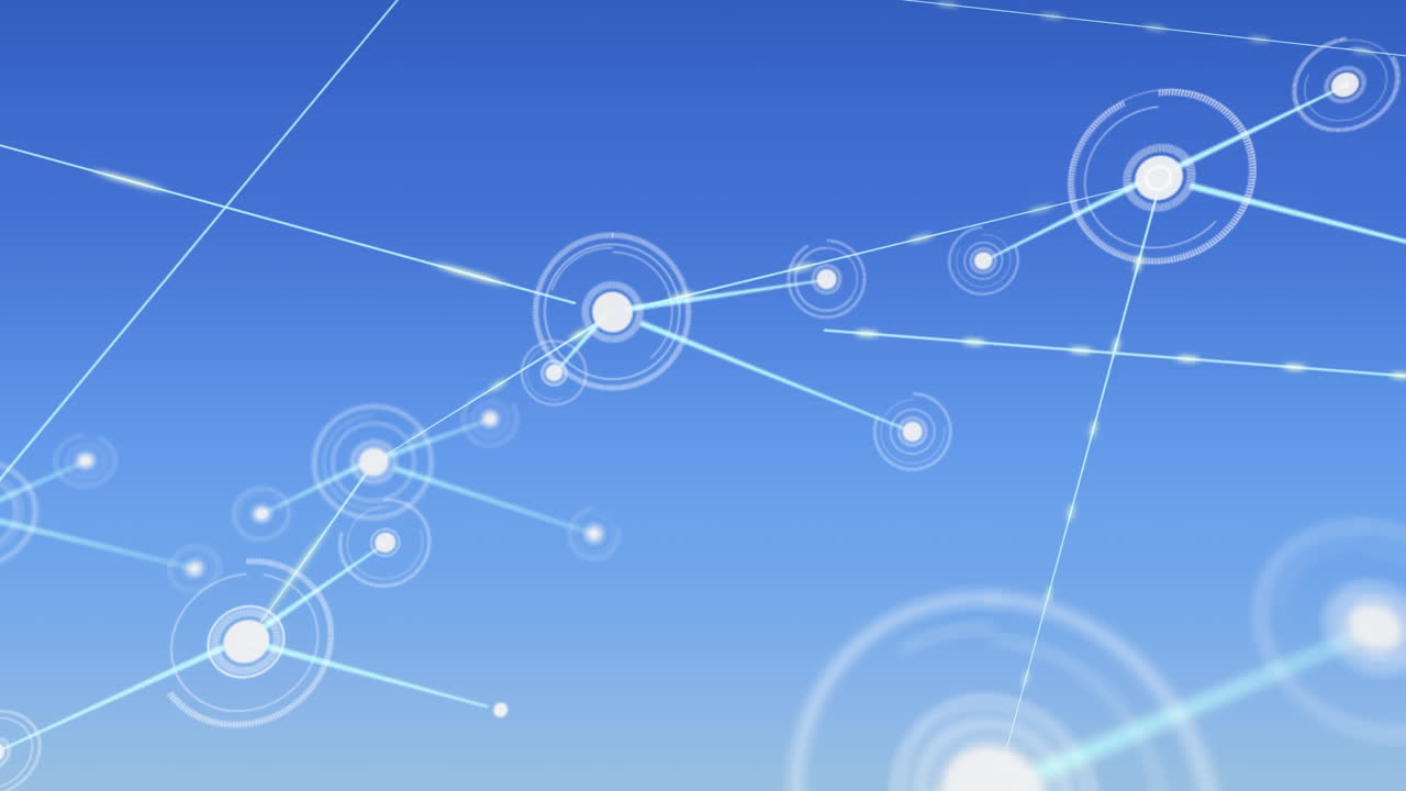 Animation of network of connections with spots over blue background