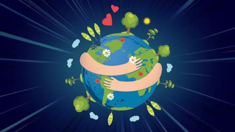 animation of hands embracing globe in dark blue background